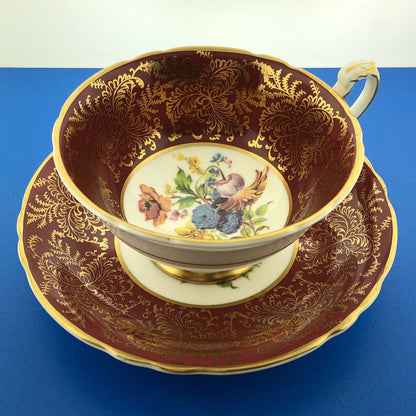 Paragon By Appointment English Bone Burgundy Gold Floral Tea Cup/Saucer