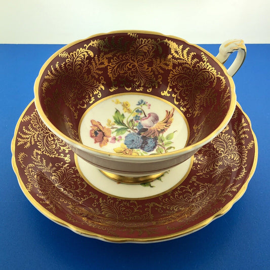 Paragon By Appointment English Bone Burgundy Gold Floral Tea Cup/Saucer