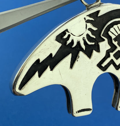 Vintage Native American 925 Sterling Silver Storyteller Statement Bear Pendant