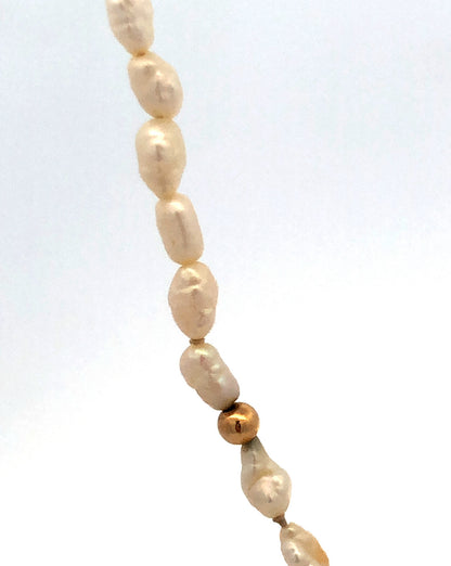 Estate 14K Yellow Gold Baroque Pearl Gold Bead Necklace