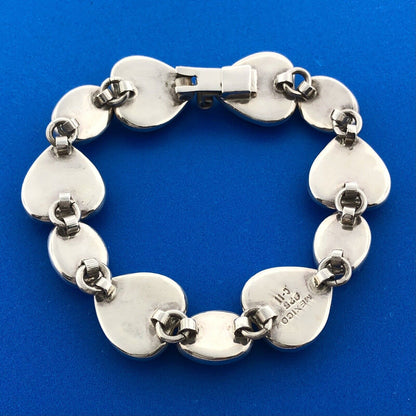 Vintage Taxco Mexico 925 Sterling Silver Black Onyx Heart Oval Panel Bracelet