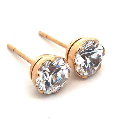 Stunning Classic 14K Yellow Gold Cubic Zirconia CZ Statement Stud Earrings