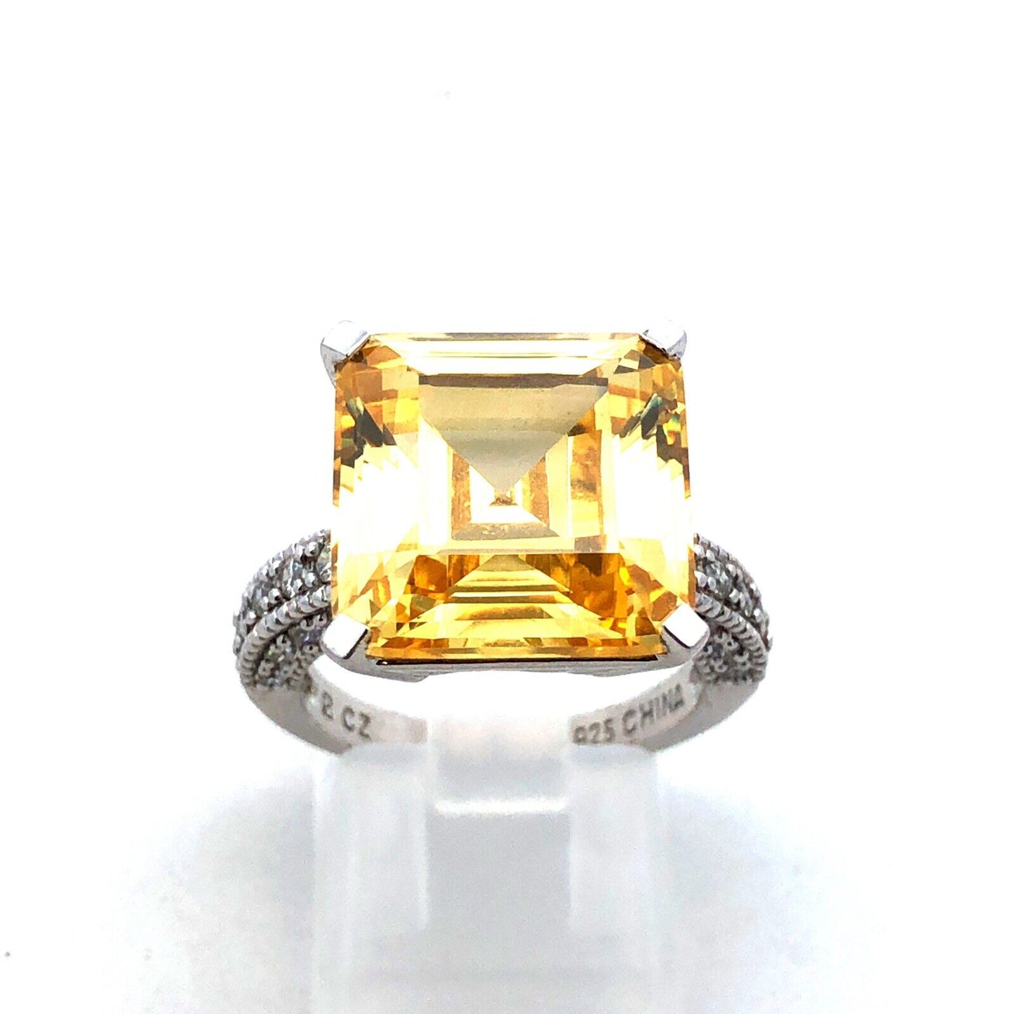 Designer 925 Sterling Silver Lemon White Cubic Zirconia Statement Cocktail Ring