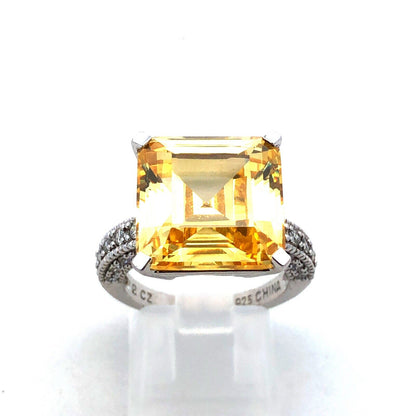 Designer 925 Sterling Silver Lemon White Cubic Zirconia Statement Cocktail Ring