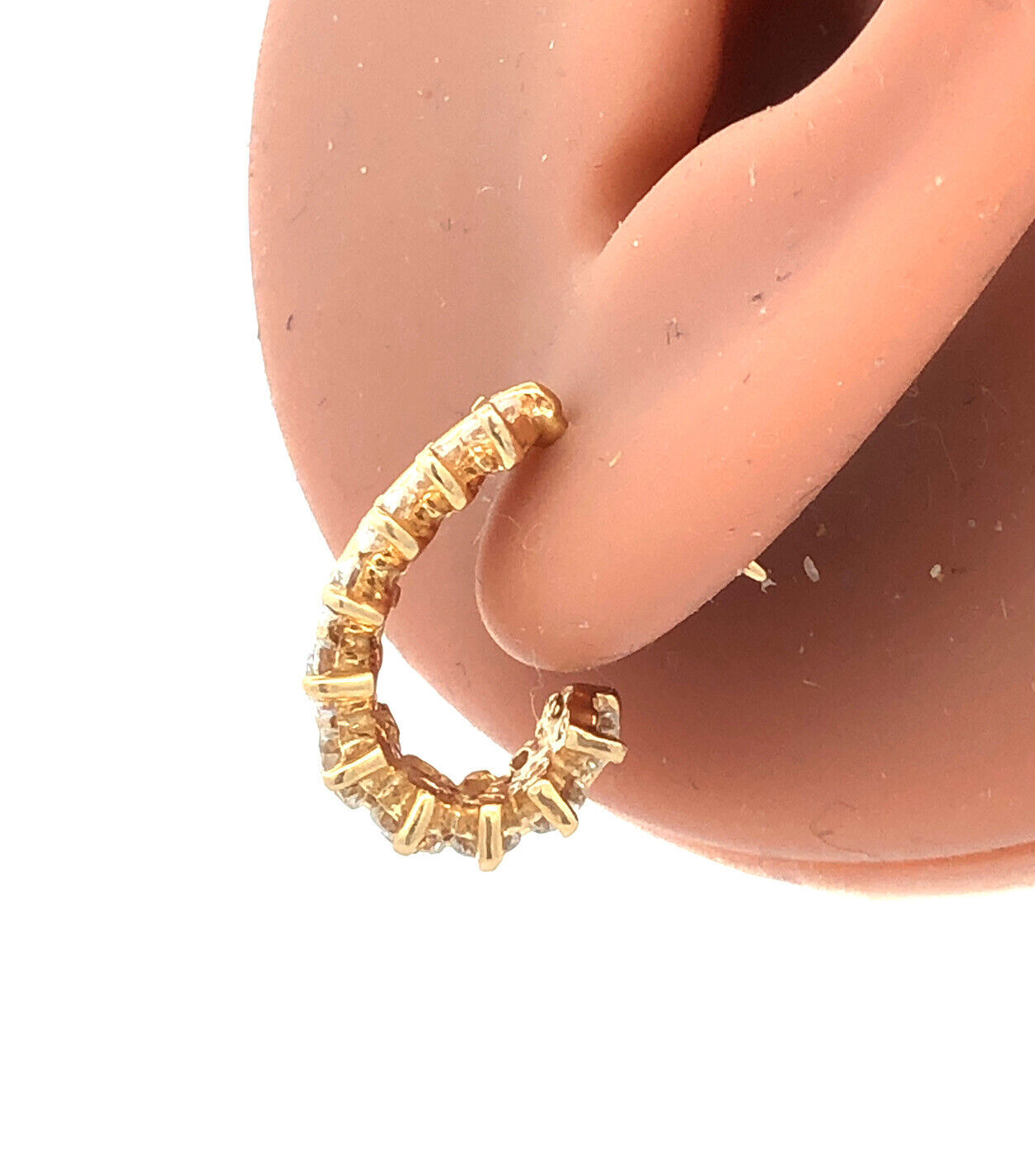 14K Yellow Gold Round Cubic Zirconia Statement Half-Hoop Stud Earrings