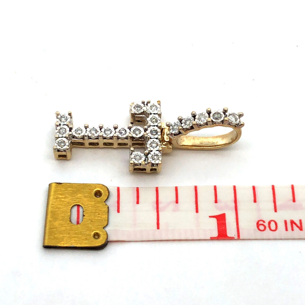 Designer AMB 10K Yellow Gold Diamond Initial Letter T Statement Pendant