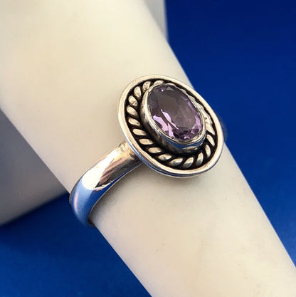 Retro Sterling Silver 925 Oval Amethyst February Anniversary Birthstone Ring