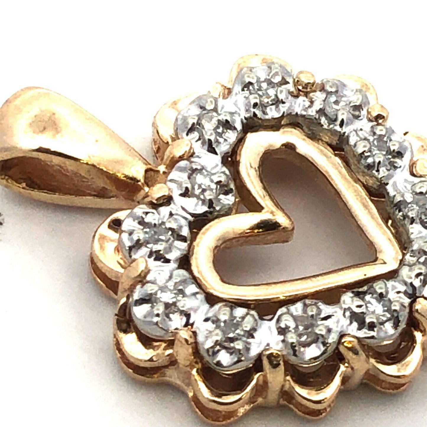 Designer 10K Yellow Gold Round Diamond Heart Love Anniversary Pendant