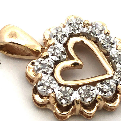Designer 10K Yellow Gold Round Diamond Heart Love Anniversary Pendant