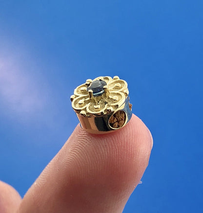 Designer DDH 10K Yellow Gold Sapphire Flower September Slide Bracelet Charm