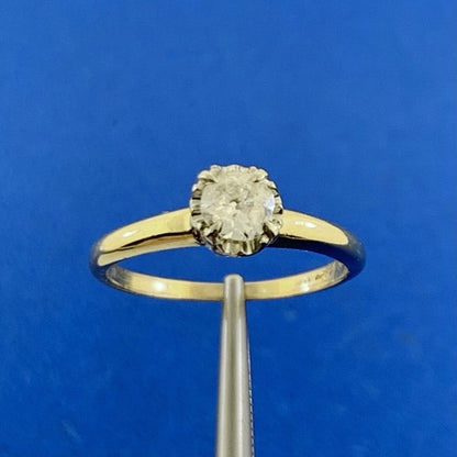 14K Yellow & White Gold Round Miner's Diamond Solitaire Engagement Ring