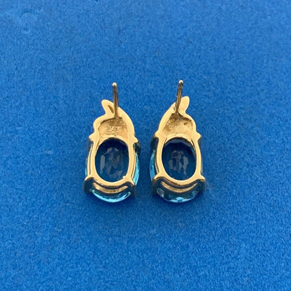 14K Yellow Gold Oval Blue Topaz December Anniversary Stud Earrings