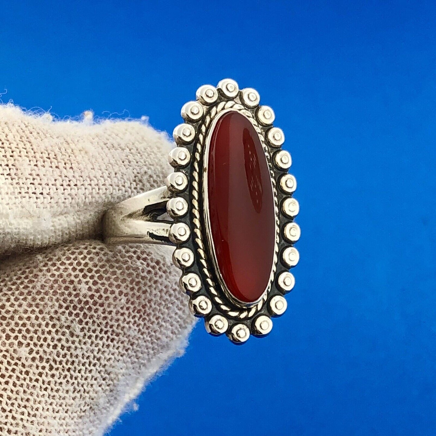 Vintage Bell Trading Post Native American 925 Sterling Silver Red Carnelian Ring