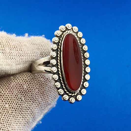 Vintage Bell Trading Post Native American 925 Sterling Silver Red Carnelian Ring