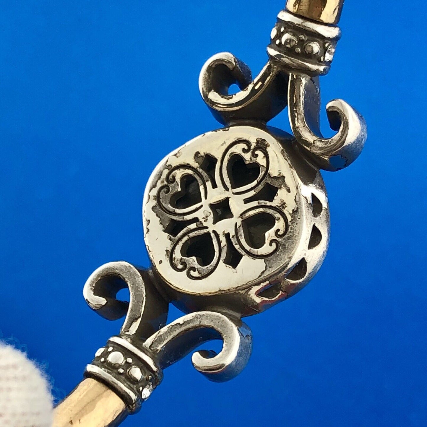 Stunning Silver Plated Smoky Quartz White Rhinestone Hinged Cuff 6.5" Bracelet