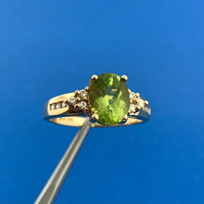 Designer 14K Yellow Gold Oval Peridot Diamond Accent August Anniversary Ring