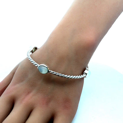 925 Sterling Silver David Yurman Classic Cable Moonstone Station Bracelet