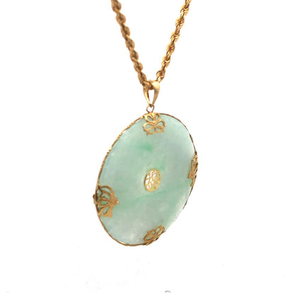 Designer 14K Yellow Gold Jade Good Luck Symbol Statement Pendant Necklace