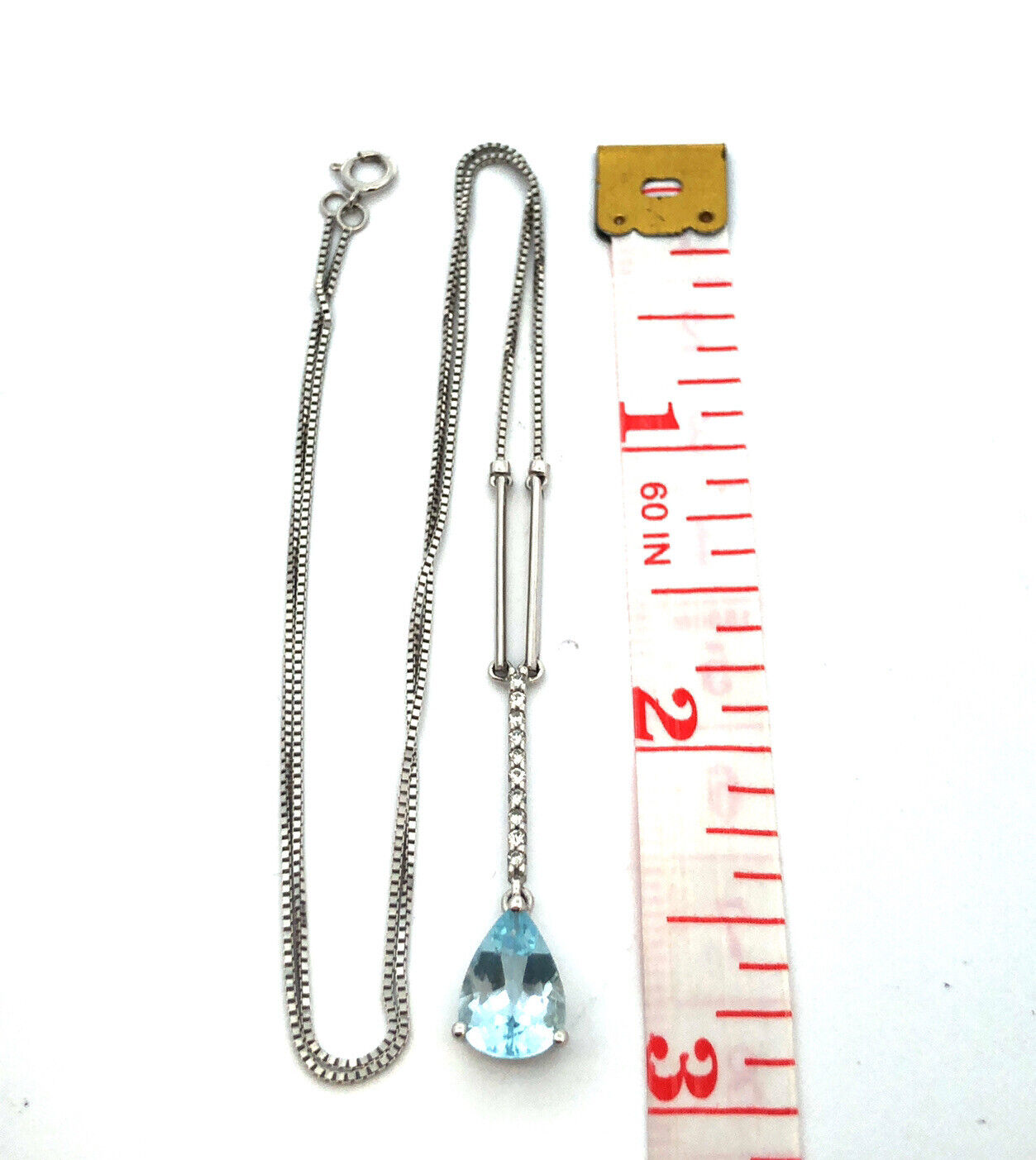 Designer 14K White Gold Pear Aquamarine Diamond Accent Y-Drop Pendant Necklace