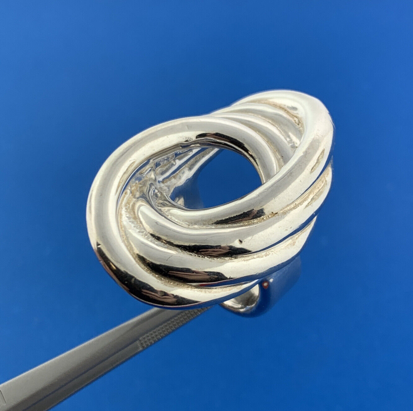 Vintage 925 Sterling Silver Modernist Crop Circle Swirl Statement Finger Ring