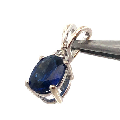 Designer TGGC 10K White Gold Blue Spinel White Topaz Drop Charm Pendant