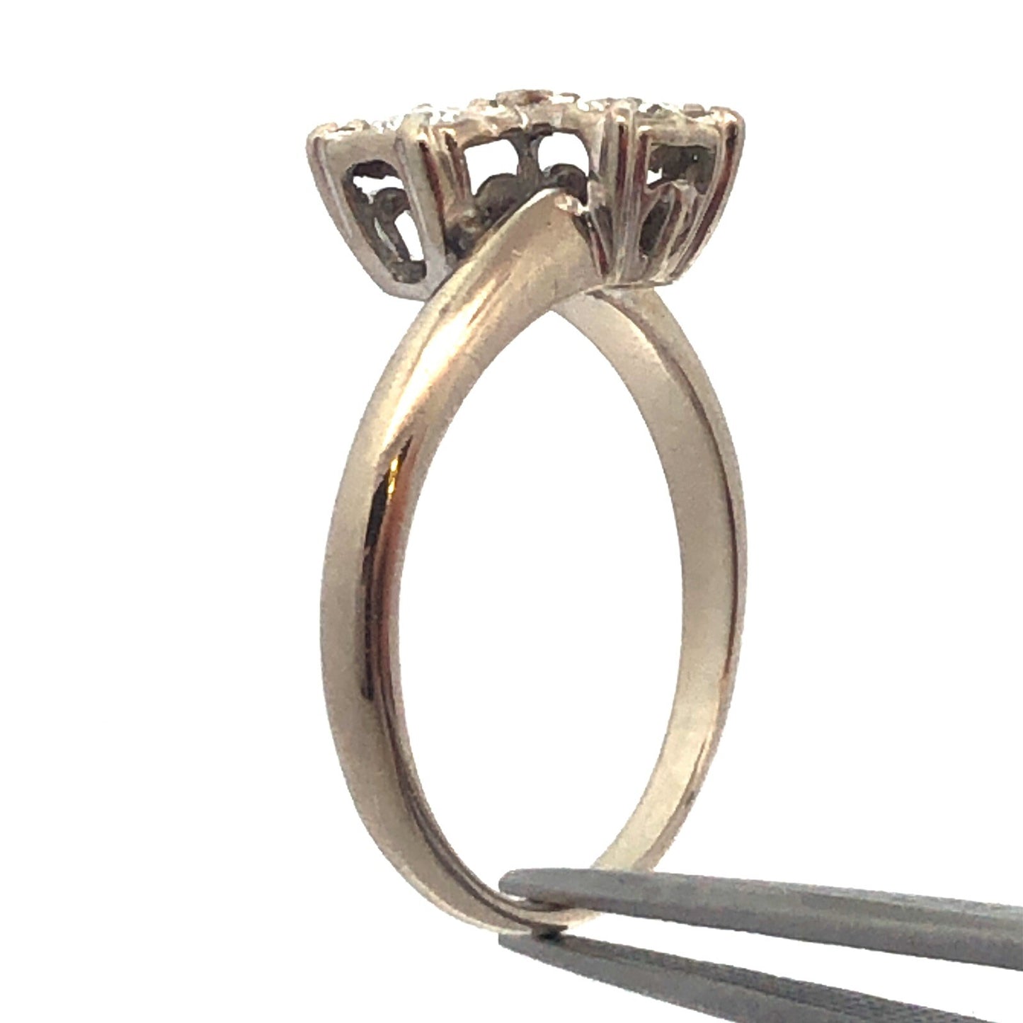 Vintage 14K White Gold Diamond Duo Buttercup Bypass Engagement Bridal Ring