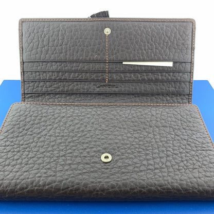 Authentic Lancel Paris Pebbled Chocolate Leather Billfold Clutch New Without Tag