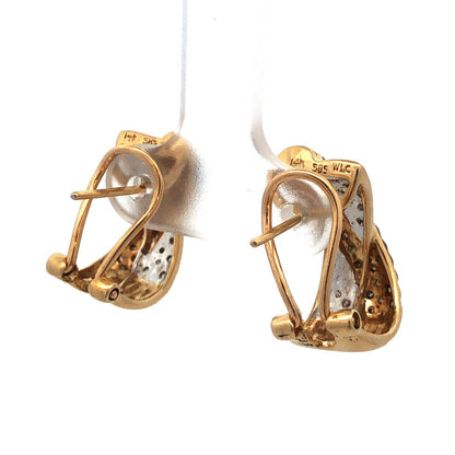 Designer 14K Yellow Gold Diamond Chocolate Vanilla Crossover Half Hoop Earrings