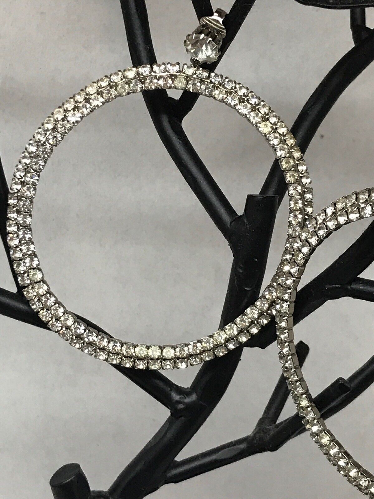 Haute Couture Runway Silver Tone Bezel Set Rhinestone Statement Hoop Earrings