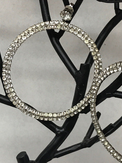Haute Couture Runway Silver Tone Bezel Set Rhinestone Statement Hoop Earrings