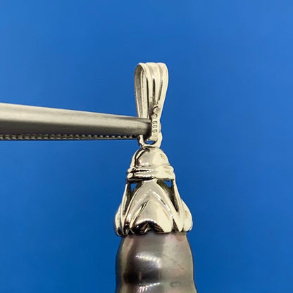 14K White Gold Peacock Baroque Pearl Solitaire Statement Drop Pendant