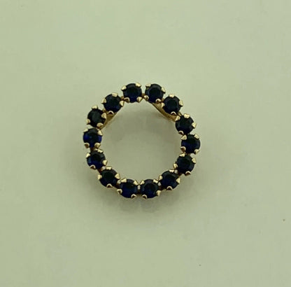 10K Yellow Gold Blue Sapphire September Anniversary Circle Slide Pendant