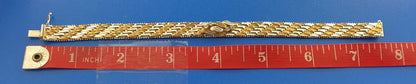 Vintage Sterling Silver 925 Diamond Two Tone Textured Weave Link Bracelet