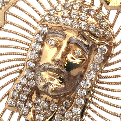 10K Yellow Gold Cubic Zirconia Christ Head Jesus Religious Statement Pendant