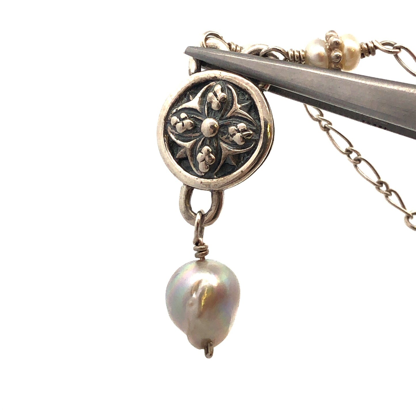 Mignon Faget 925 Sterling Silver Renaissance Pearl Rosette Medallion Necklace