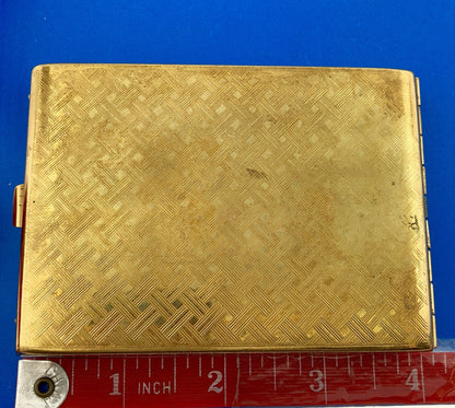 1948 Golden Wheel Gold Tone Basket Weave Etched Cigarette Business Card Case
