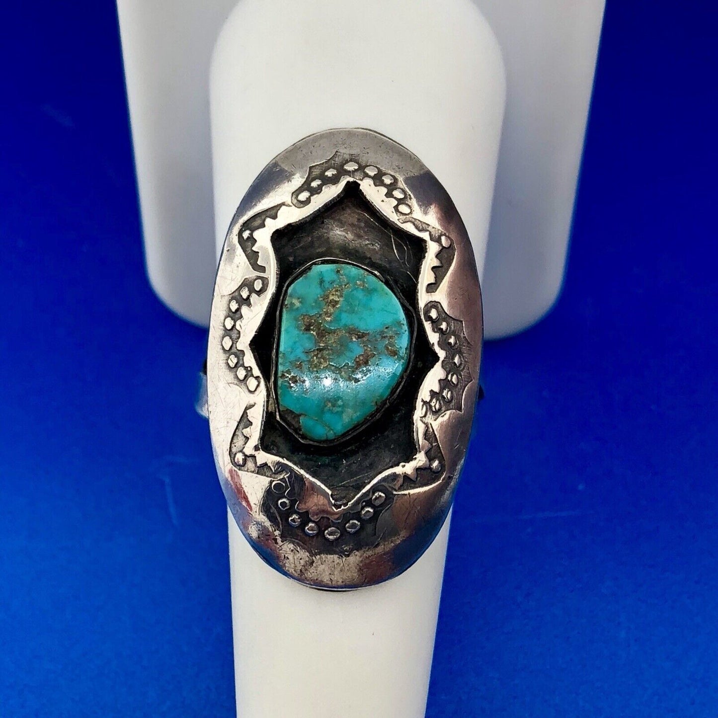 Vintage Native American 925 Sterling Silver Turquoise Concho Statement Ring