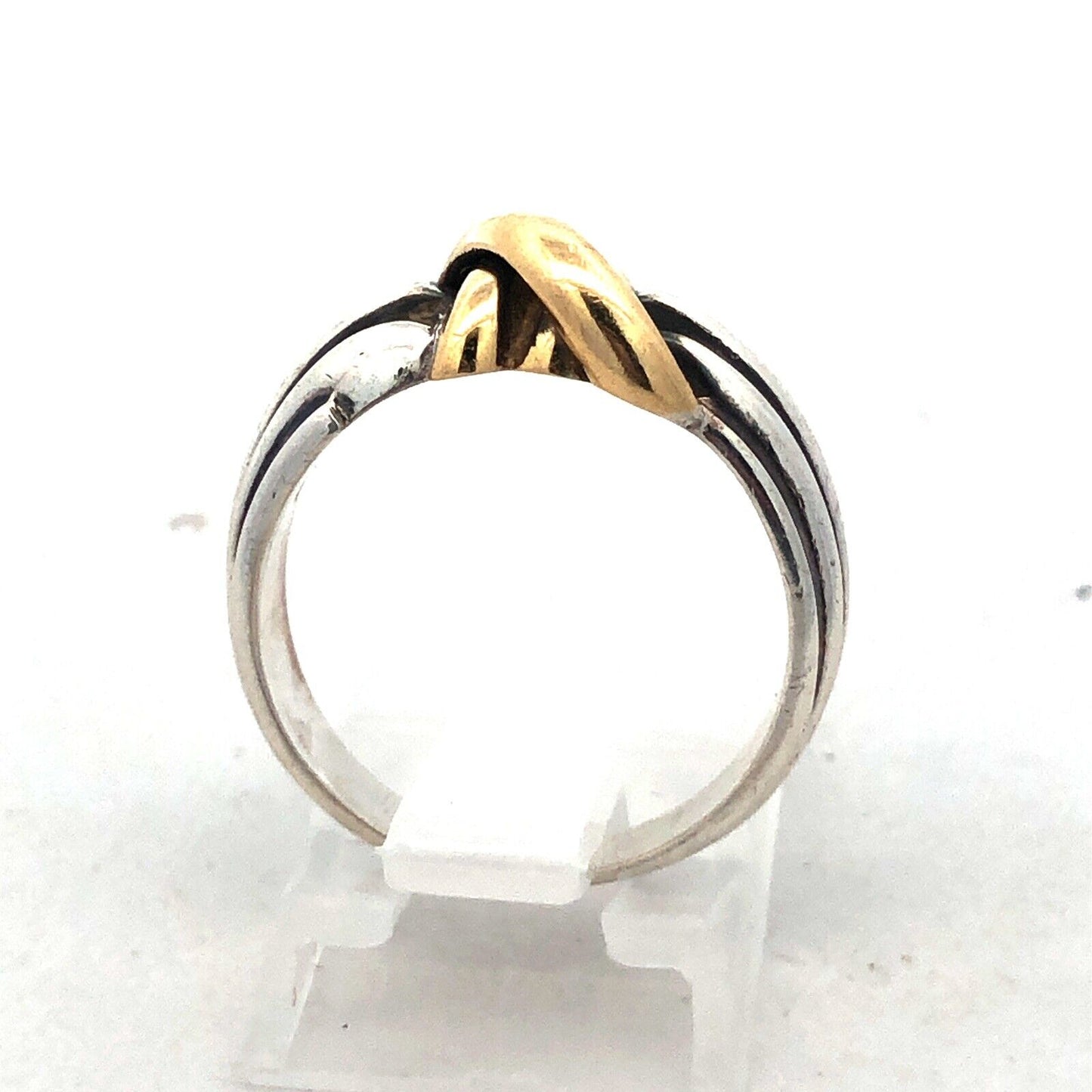 Designer Italy 925 Sterling Silver 18K Yellow Gold Two Tone Knot Twist Band Ring