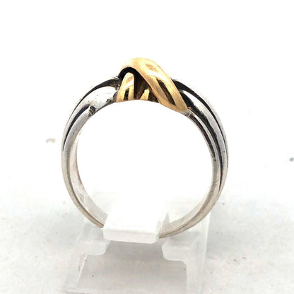 Designer Italy 925 Sterling Silver 18K Yellow Gold Two Tone Knot Twist Band Ring