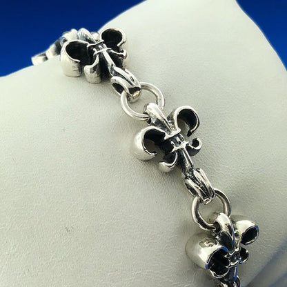 Retro 925 Sterling Silver Fleur De Lis Link Panel Toggle Bracelet