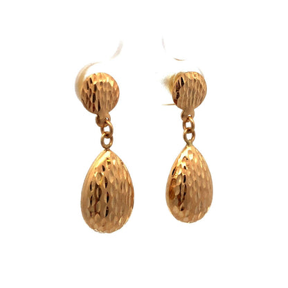 Designer SLC 14K Yellow Gold Textured Teardrop Drop Dangle Stud Earrings