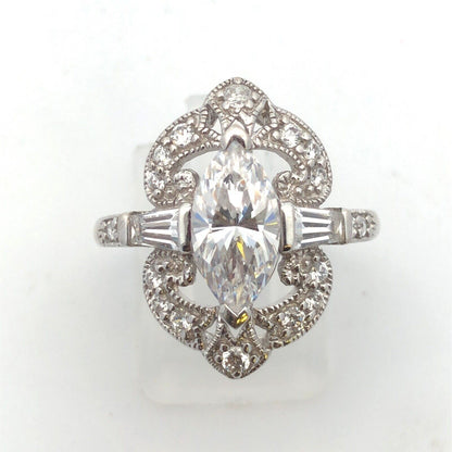 Designer MEDA 14K White Gold Cubic Zirconia Solitaire W/Accents Statement Ring
