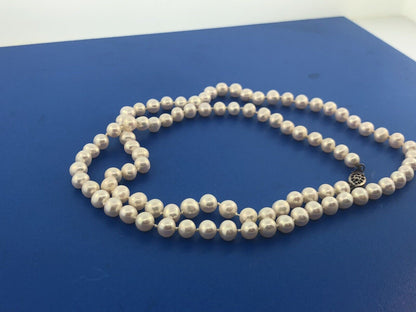 Vintage Sterling Silver 925 Pearl Hand Knotted Filigree Clasp Bridal Necklace