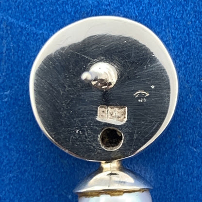 Designer 925 Sterling Silver White Pearl Modernist Concave Circle Stud Earrings