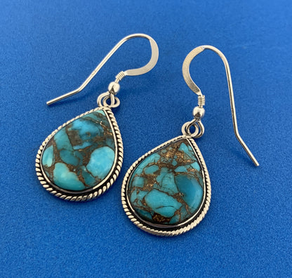 Designer 925 Sterling Silver Turquoise Inlay Doublet Drop Dangle Earrings