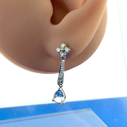 Designer Mexico 14K White Gold Pear Blue Topaz Diamond Accent Dangle Earrings