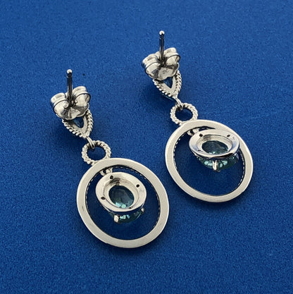 Designer Sterling Silver Blue Topaz December Anniversary Dangle Stud Earrings