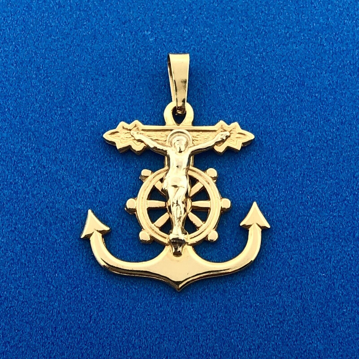 Designer 14K Yellow Gold Sailor's Crucifix Anchor Ships Wheel Charm Pendant