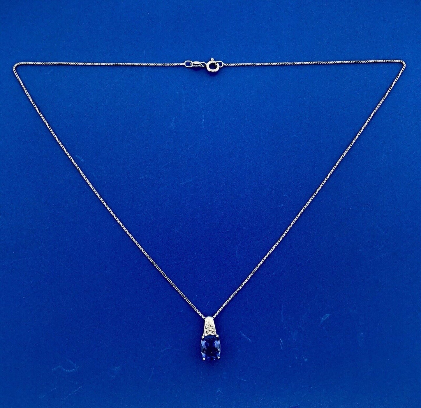 925 Sterling Silver Blue Cubic Zirconium with Diamond Accent Pendant Necklace