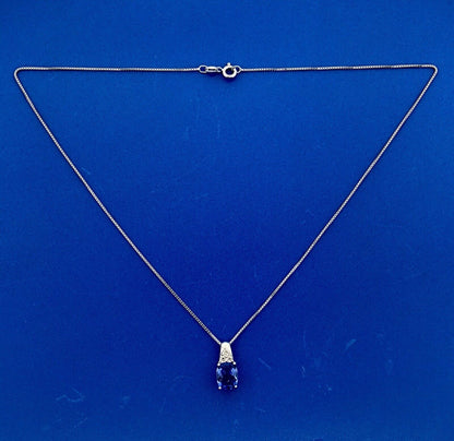 925 Sterling Silver Blue Cubic Zirconium with Diamond Accent Pendant Necklace